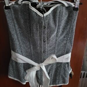 Silver Glitter Corset with White Ribbon